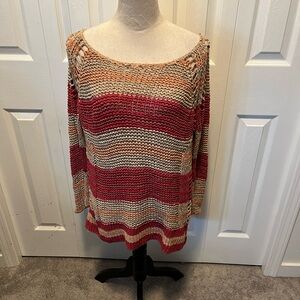 Free People size S Oversized Striped Knit Sweater - Red, Cream, Tan